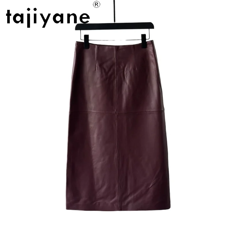 TAJIYANE Women's Skirts Real Leather Skirt Sheepskin Slit Skirts for Woman A-line Midi Skirt High Waist Skirts 2026 Woman Юбка