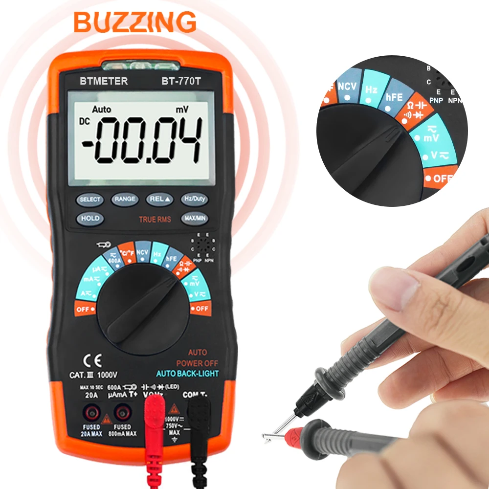 BT-770T true RMS digital multimeter tester 6000 count AC and DC 20A ohmmeter voltmeter multimeter to measure voltage and current