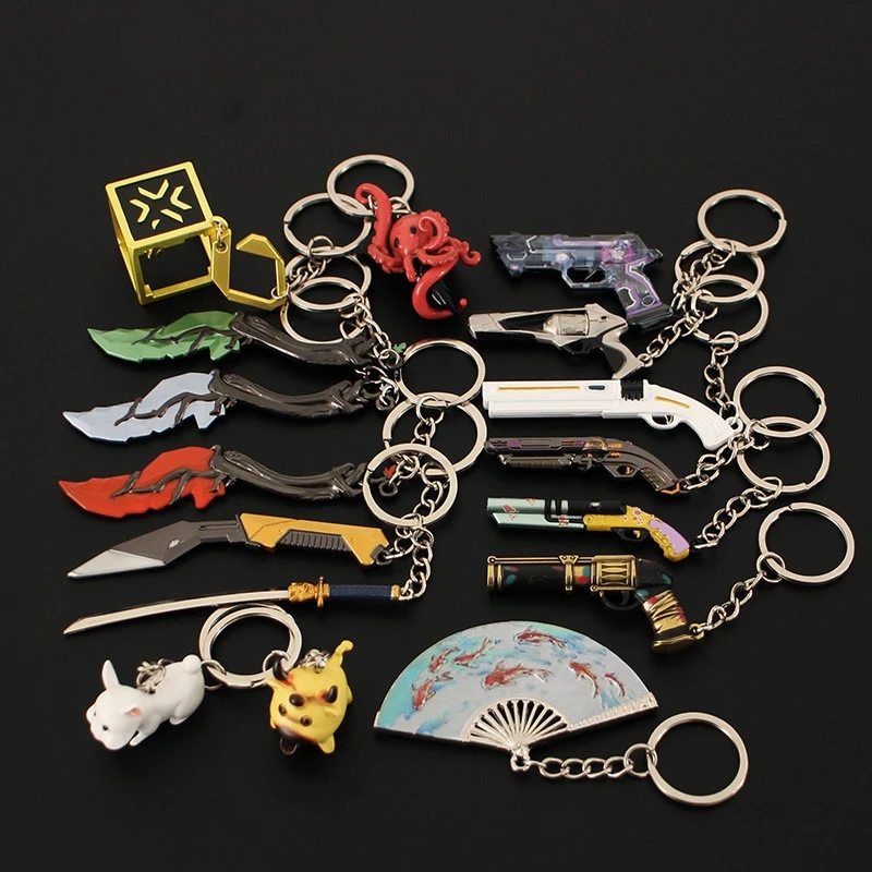 Valorant Gun Keychain para meninos, faca de campeões, modelo de arma de liga mini, jogo Valorant Guns, presentes periféricos de metralhadora, brinquedos para meninos, 9cm