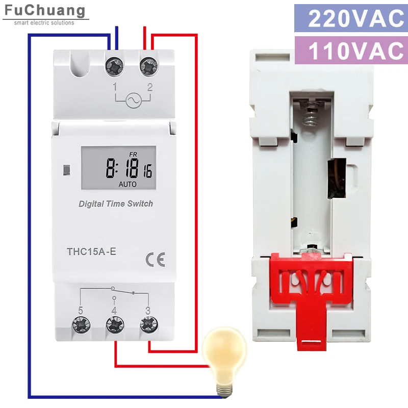 New Weekly Programmable Digital Time Switch THC15A-E High endurance 220VAC 110VAC Din Rail Timer Relay Not equipped AAA battery