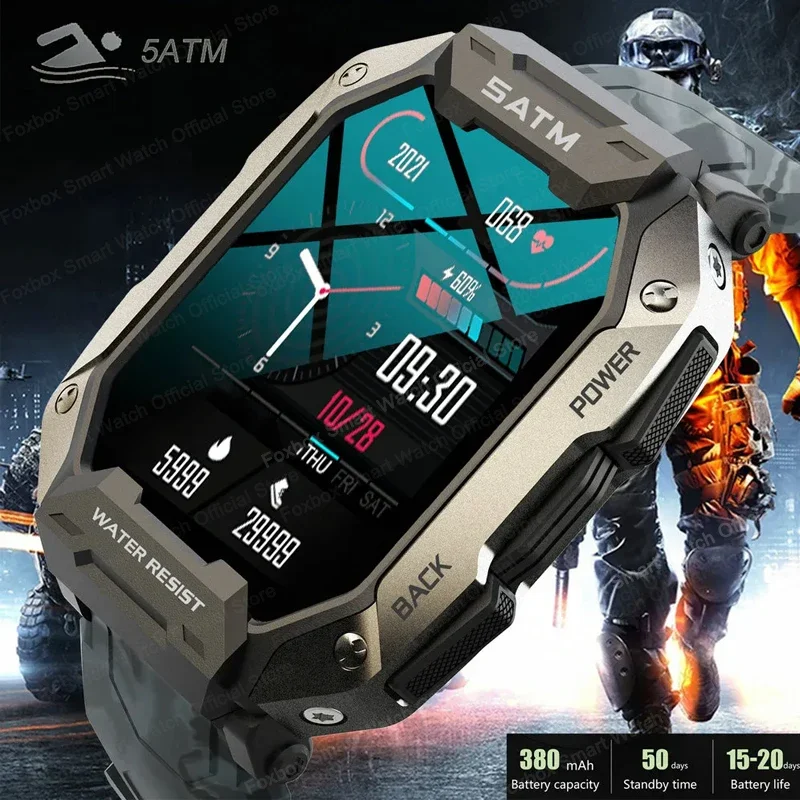 

2024 New Military Smartwatch for Men - Carbon Black. Ultra Army Outdoor. 5ATM Waterproof. Sports Heart Rate Blood Oxygen Monitor