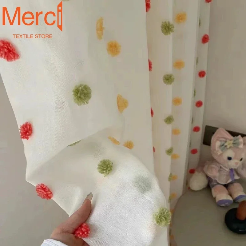 

Colorful Dot Window Gauze Curtains for Living Dining Room Bedroom Rainbow Candy Cotton and Linen Finished Gauze Curtain Custom