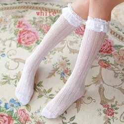 1 Pair New Lace Lovely Girls Socks Soft Sweet Women White Stockings Knee High Socks 2024