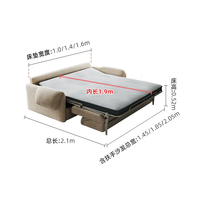 Rotary sofa bed foldable dual-purpose, light luxury multi-functional small apartment, household sofa bed with mattress