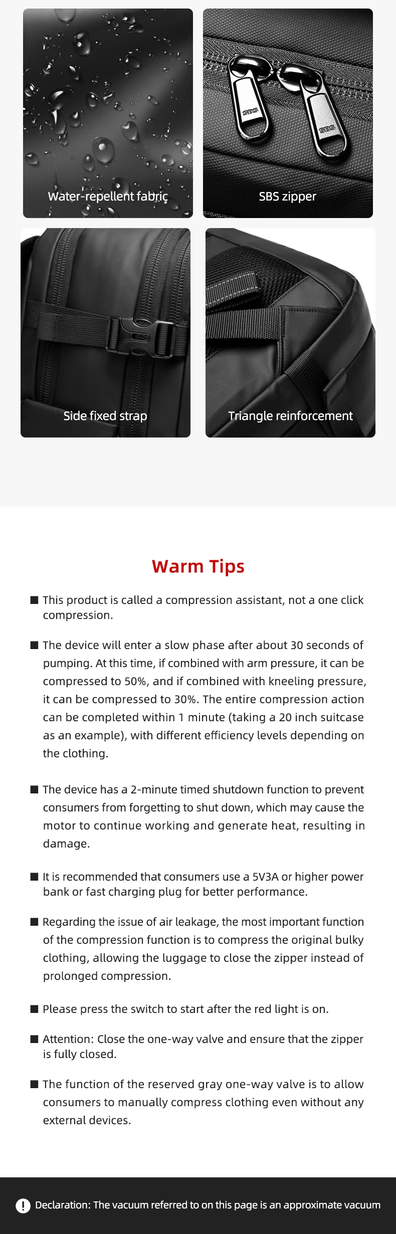 Herren-Reiserucksack mit One-Click-Start-Pumpe, Vakuum-Kompression, Laptopfach, Wandern, Outdoor, 17 Zoll, erweiterbarer Schulrucksack – Detail 10