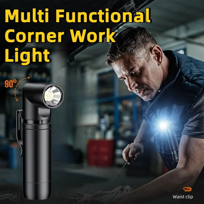 

High Power LED Flashlight Work Light Rechargeable 90° Swivel Magnetic Work Torch Emergency Headlamp for Outdoor Maintenance Work