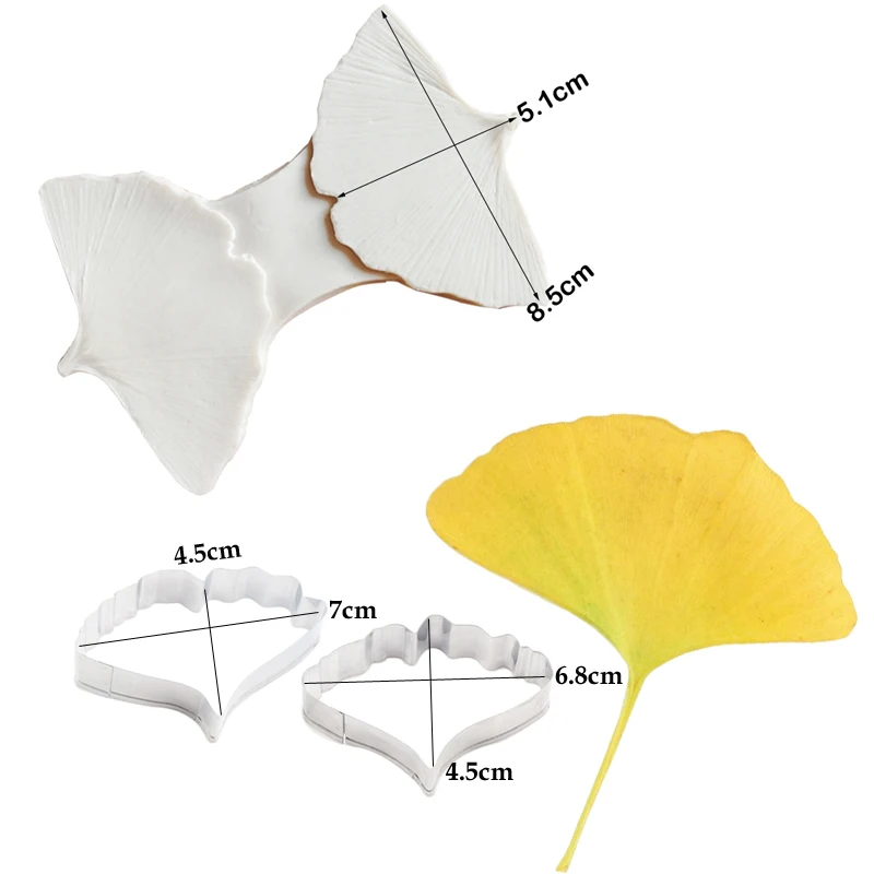 3pcs Ginkgo Leaves Petal Veiner Silicone Molds Stainless Steel Cutter Mold Set Fondant Cake Decorating Tool DIY Handmade Mould
