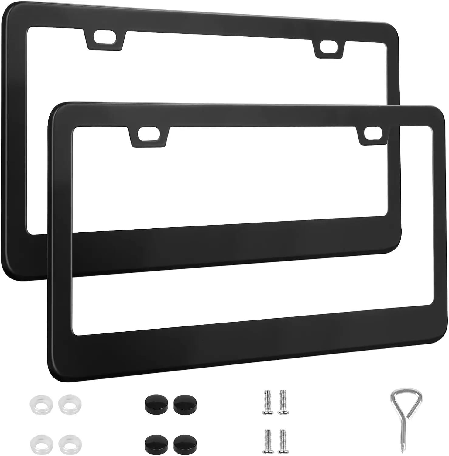 

2 Pack Stainless Steel License Plate Frames with Screw Caps, Black Car Accessories for Enhanced Vehicle Style