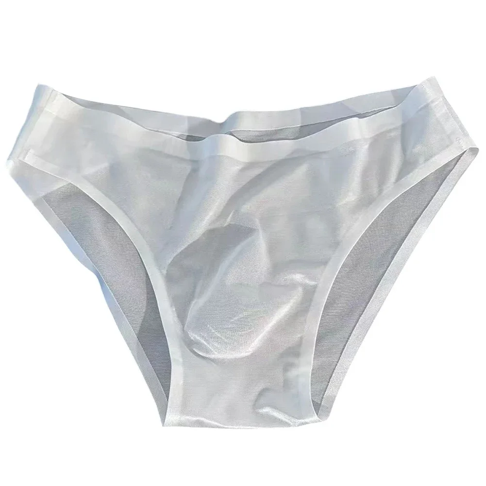 

Ultra-thin Sexy Underpants Seamless Underwear Bulge Pouch Apricot Ice Silk Briefs Low Waist Solid Color Glossy