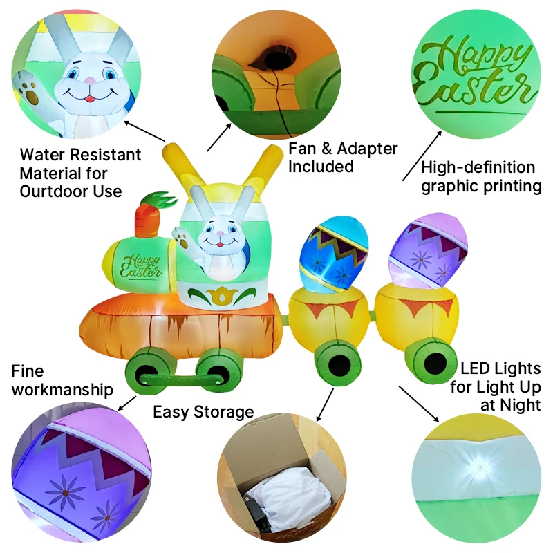 

9.2FT Easter Inflatable Train Decor Bunny Basket Colorful Eggs Festive Airblown Yard Ornament Decorations Easter Inflatable