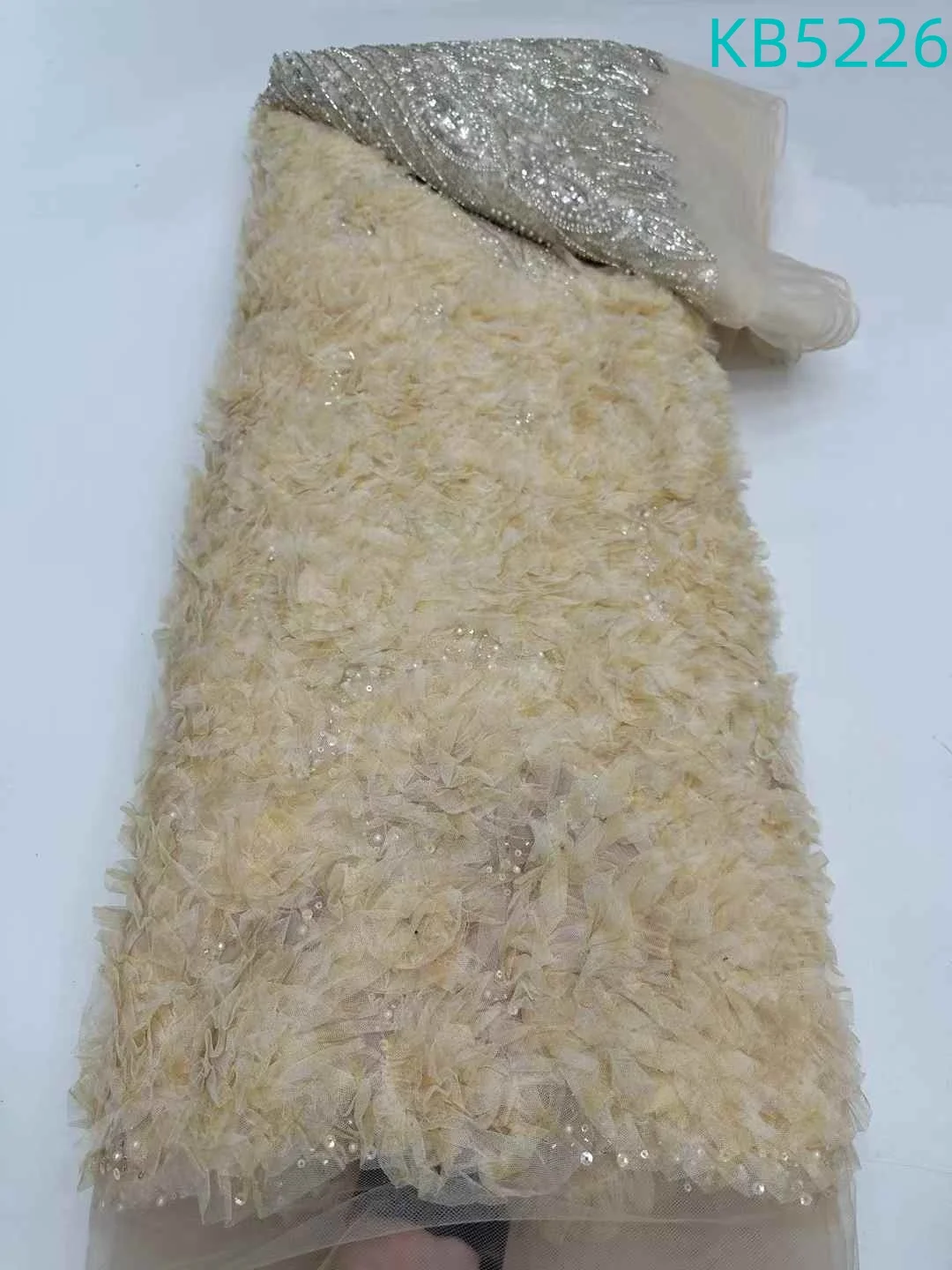 African Lace Fabric 2025 High Quality 5 Yards Oliver Green Beads Lace Fabric Nigerian Sequins Tulle Lace For Sewing KB5226