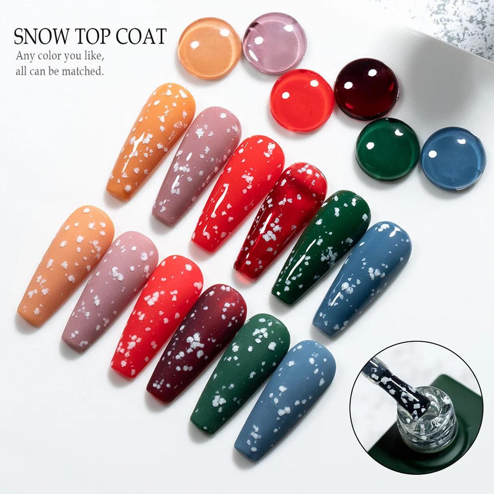 Vendeeni 15ml Fiocco di neve Top Coat Gel Smalto per unghie UV LED Soak Off Gel Vernice Neve rotta Top Coat per Natale Nail Art Design