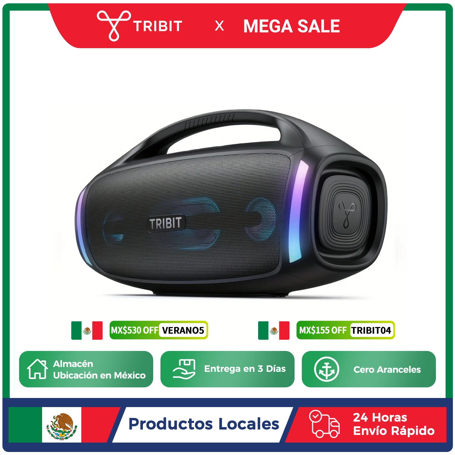 Altavoz Bluetooth TRIBIT StormBox Blast 2, potencia de 200 W con subwoofer, altavoz de fiesta IP67 para exteriores, tiempo de reproducción de 30 horas, LED, entrada de micrófono