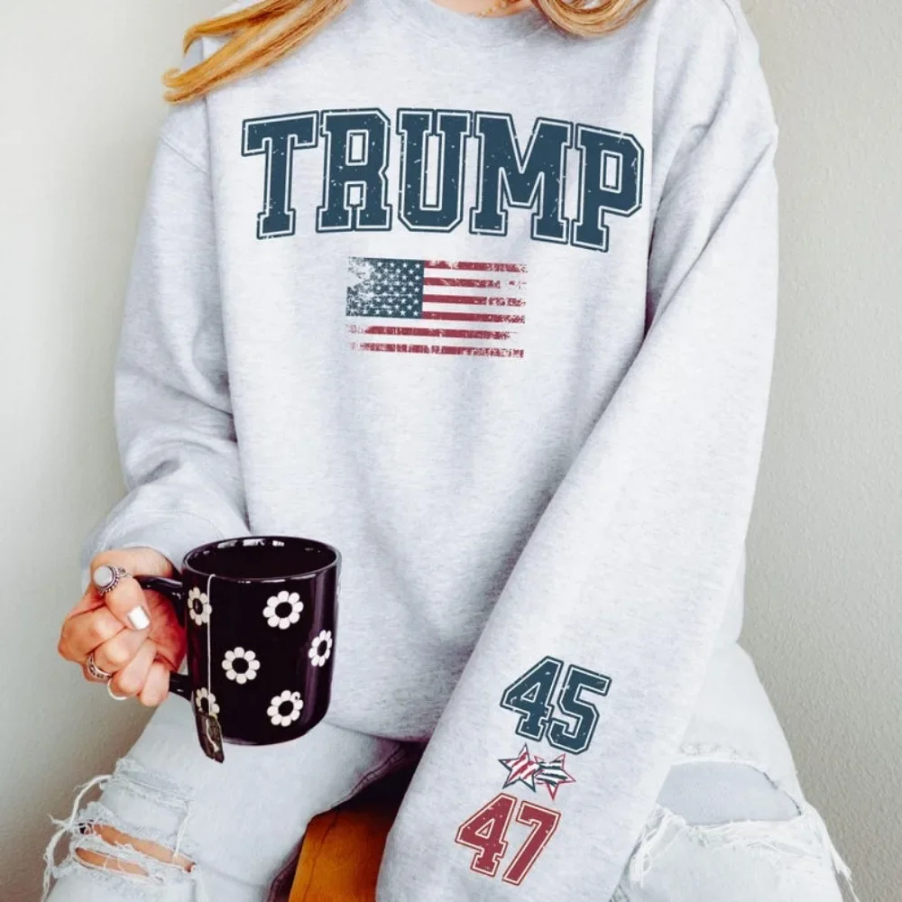 Trump Supporter Unisex Sweatshirt Trump 45 47 President Women Sweatshirt Trump 2024 Hoodie American Flag Patriotic Pullover