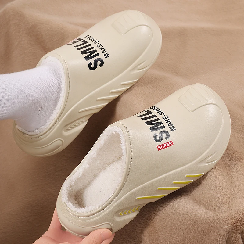

Men Slippers Warm Furry Garden Shoes Winter Soft Indoor Home Cotton Shoe EVA Plush Slides Casual Outdoor Comfortable Fur Clogs
