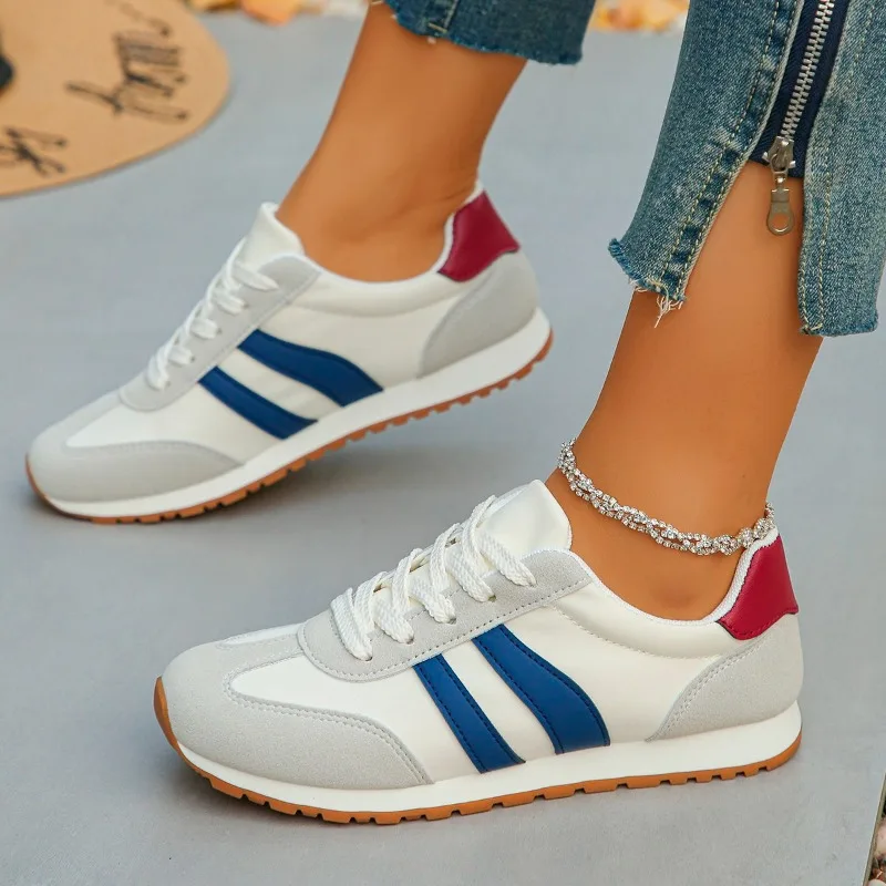 

Women's Vulcanized Shoes 2025 Trendy Lace-up Sneakers Spring Designer Luxury Color Matching Sneakers Comfortable Walking Shoes