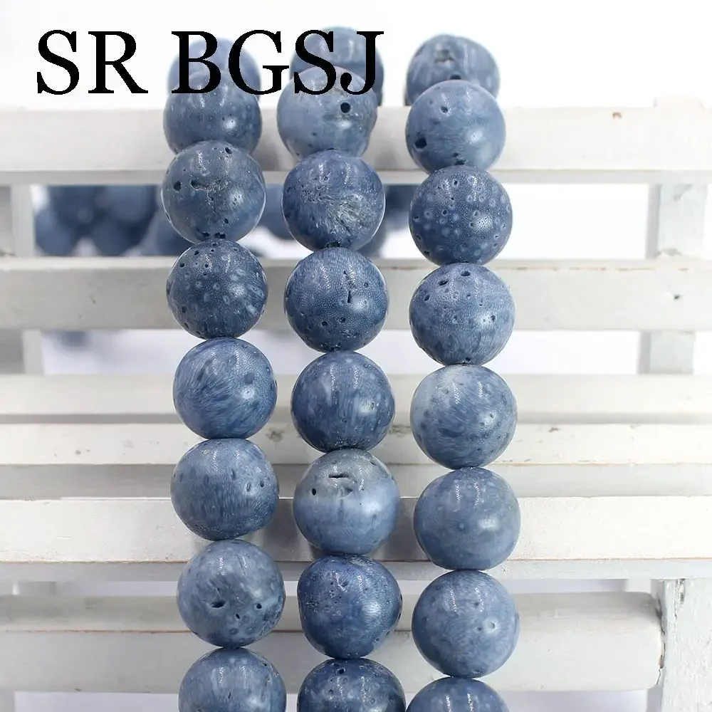 6MM 8MM 10MM 12MM  Round Blue Sponge Coral Gems Loose Jewelry DIY Beads Strand 15\