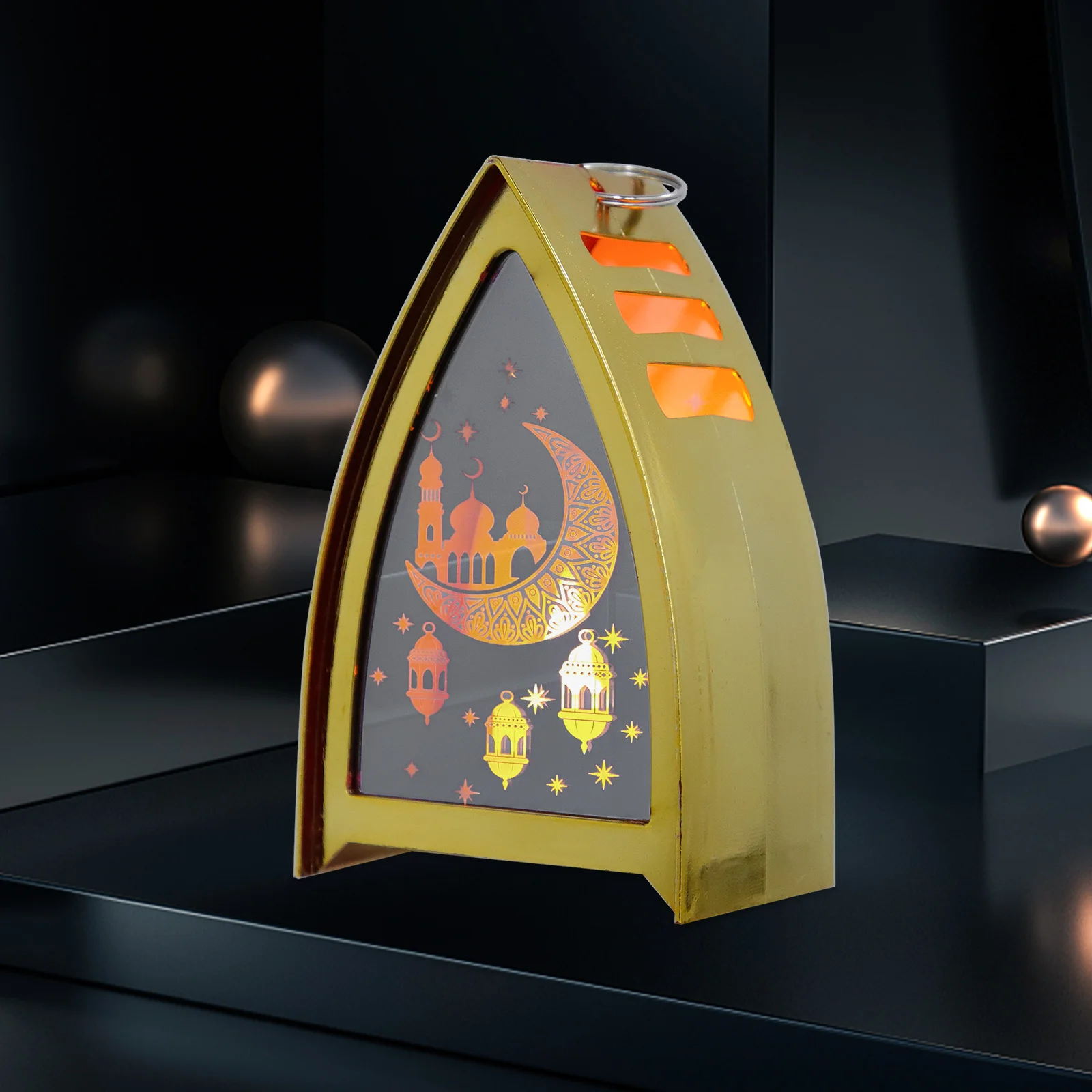 Electronic Lantern Decoration Eid Golden Islamic LED for Home Ramadan Lights Desktop Glass Plastic Lamp Decorations
