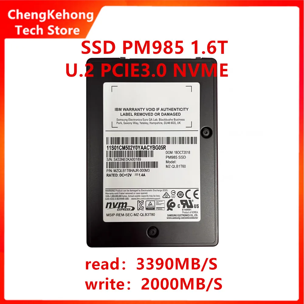 SSD For Samsung PM985 1.6T U.2 MVME PCIE3.0 Enterprise Solid State Drive Server SSD Brand New Original