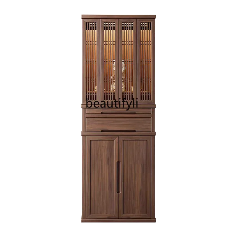 New Chinese style, table, modern light luxury small vertical cabinet, living room utility cabinet, solid wood locker