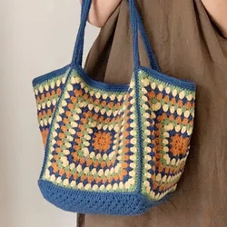 Handwoven grandmother grid patterned handbag shoulder bag for women's casual shopping bag, simple and fashionable