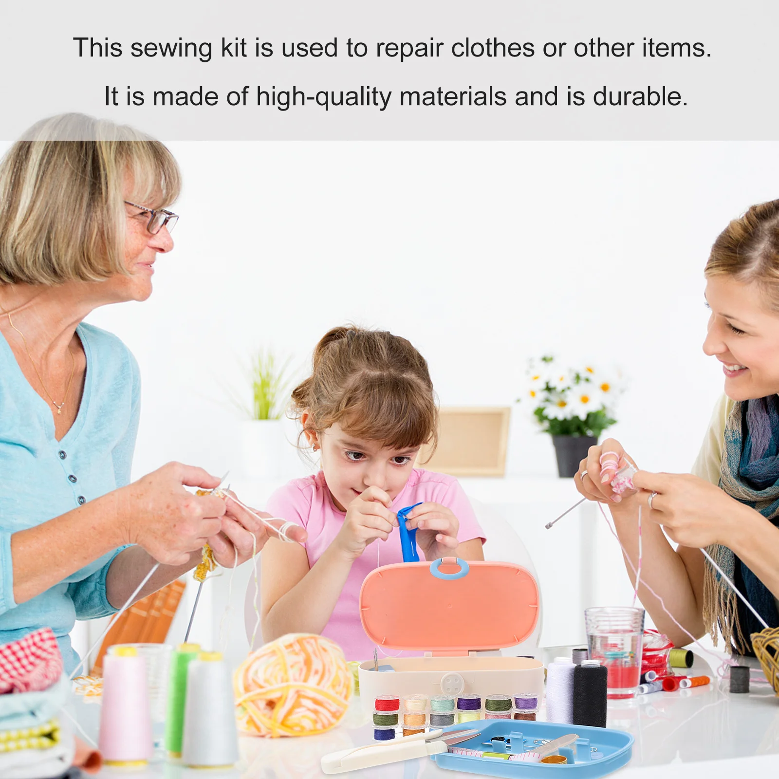 طقم صندوق تطريز محمول منظم خيط الخياطة حقيبة تخزين مضادة للغبار للمنزل والسفر ومستلزمات الخياطة اليدوية باللون الوردي