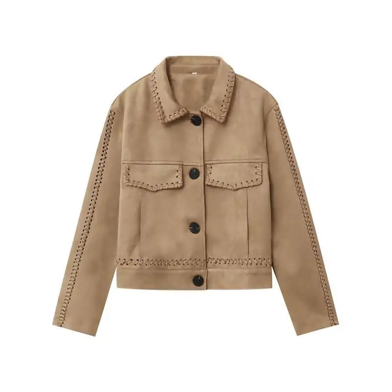 

Women's Long Sve Fce Jaet 2025 Autumn Sle C700480 Cross-Border Faion Loose Fit Pure Color PU Material