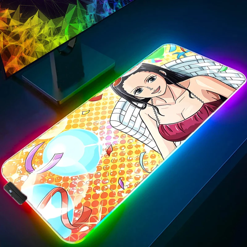 

RGB LED Mouse Pad One Piece Nico Robin Laptop Keyboard Pad Non-Slip Anime Tablet Pad PC Accessories HD Mousepad Gaming Desk Mat