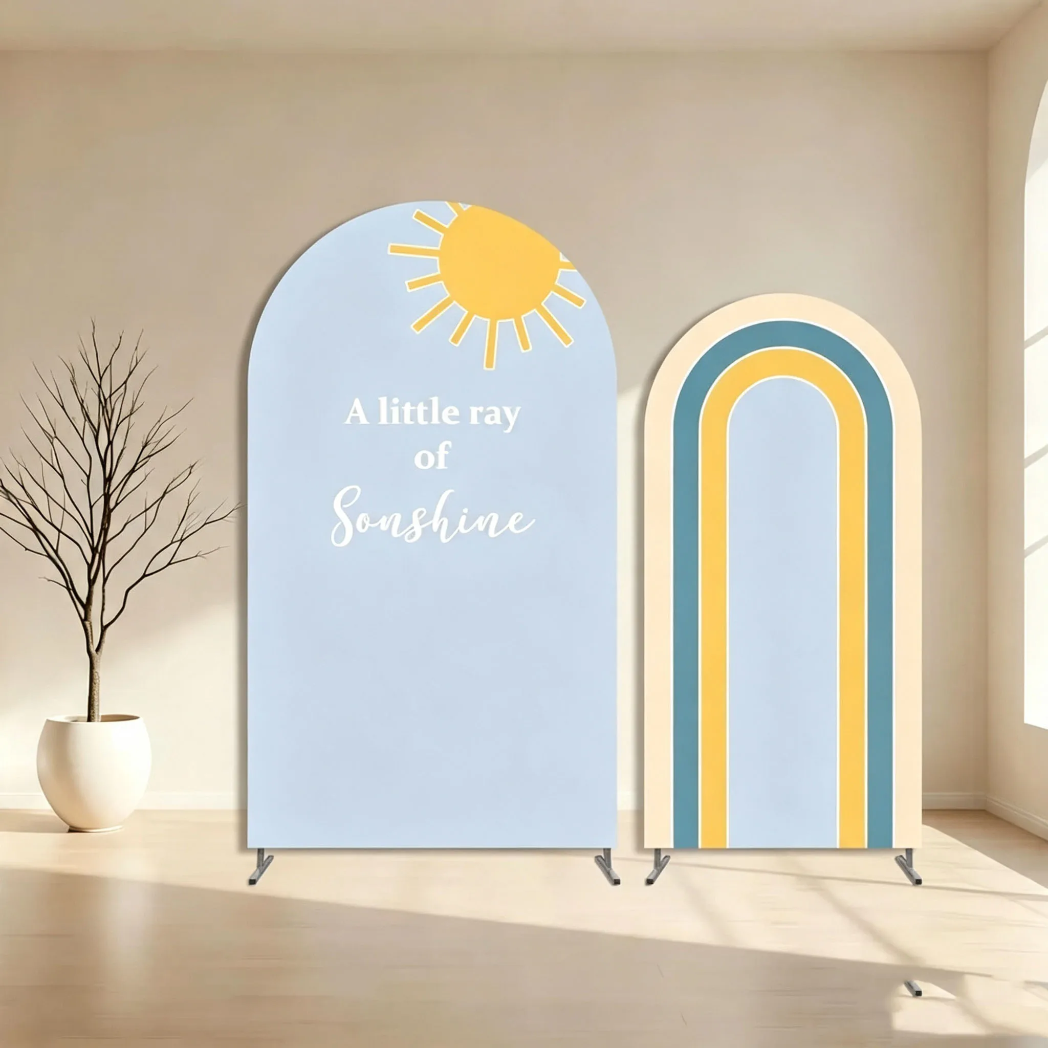 Custom Double-Sided A little Ray of Sunshine Is On The Way Baby Shower Arch Backdrop Cover Boho Sun First Birthday Party Photo