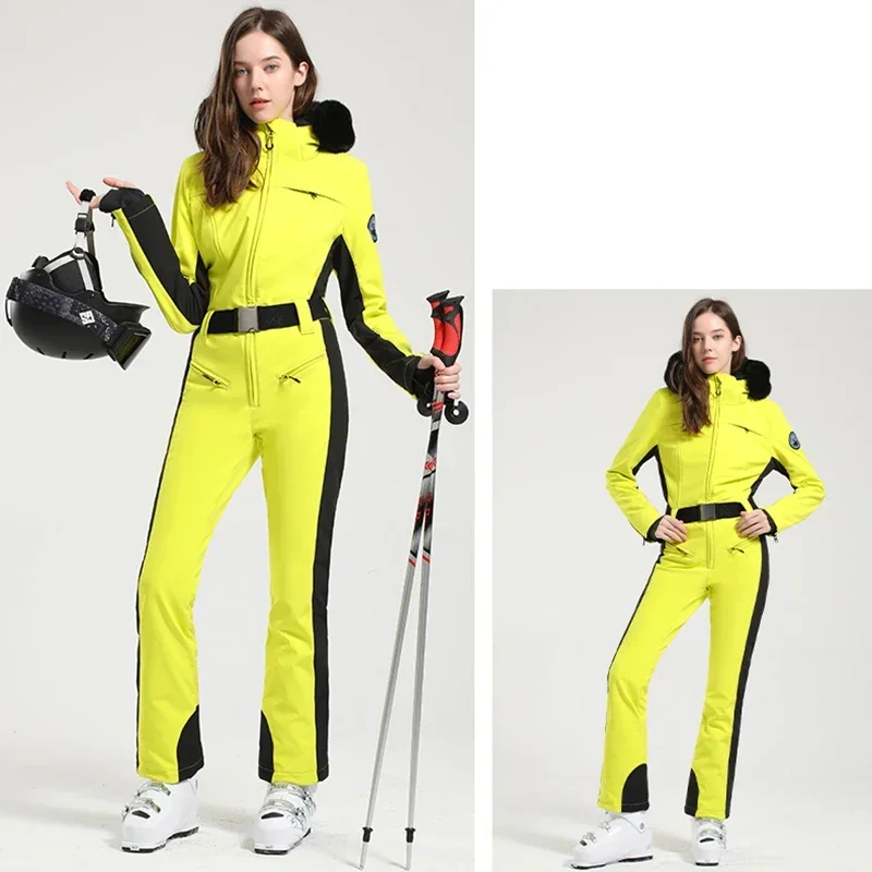 New Overalls Women One-Piece Ski Suit Snowboard Suit Slim Fitting Ski Set Jumpsuit Warm Winter Clothing Wind Proof Waterproof