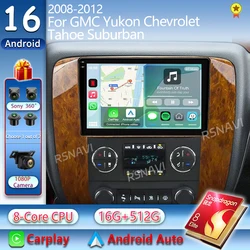 Android 16 Car Radio For GMC Yukon Chevrolet Tahoe Suburban 2008-2012 Carplay Multimedia Video Player Navigation Stereo 2 Din BT