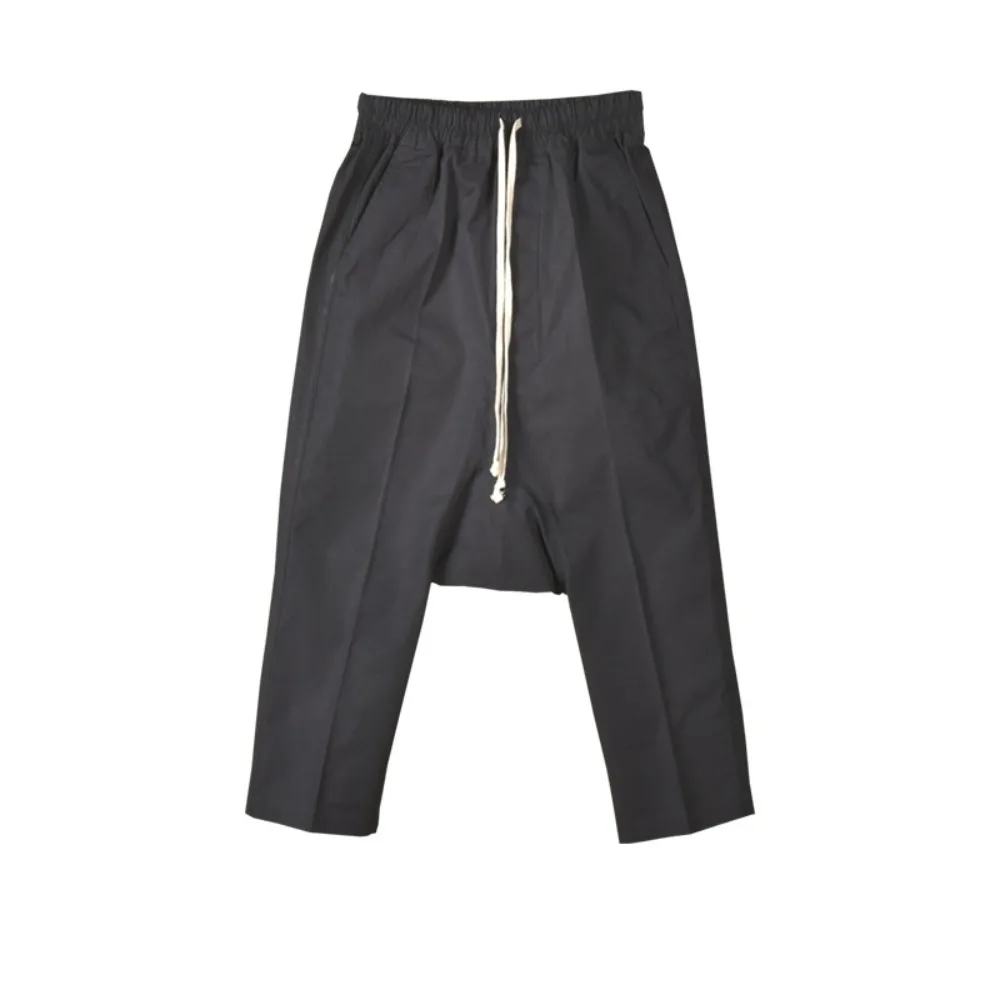 RO Dark Capri Pant Men's High Street Harlan Hanging Crotch Eight Leg Pants Work Clothes Hard Cotton Straight Leg Pants