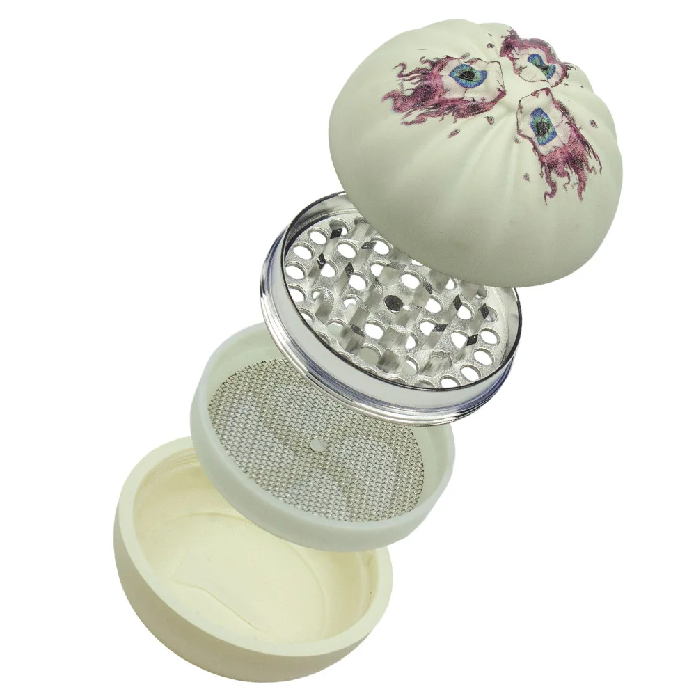 Creative Cartoon Meat Bun Shape Metal Grinder 63mm 4-Layer Zinc Alloy Manual Spice Crusher Kitchen Tool for Dry Herbs