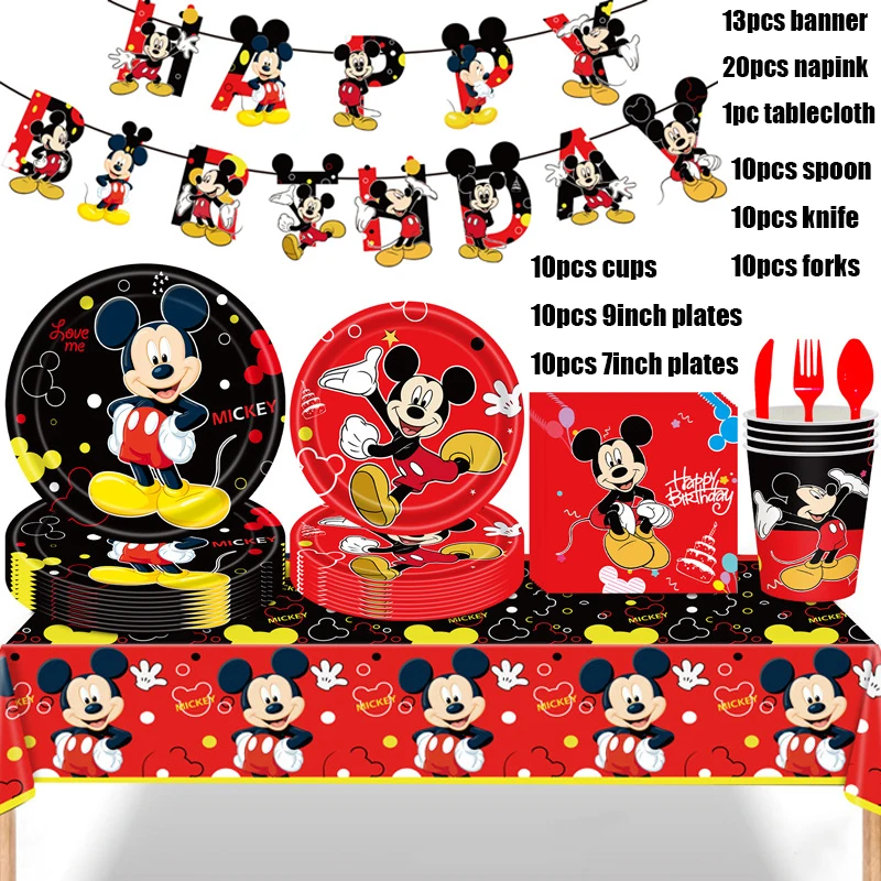 Disney Mickey Mouse Birthday Party Decoration New Mickey Event Paper Plate Napkin Cup Supplies Balloon Baby Shower for Kid DIY