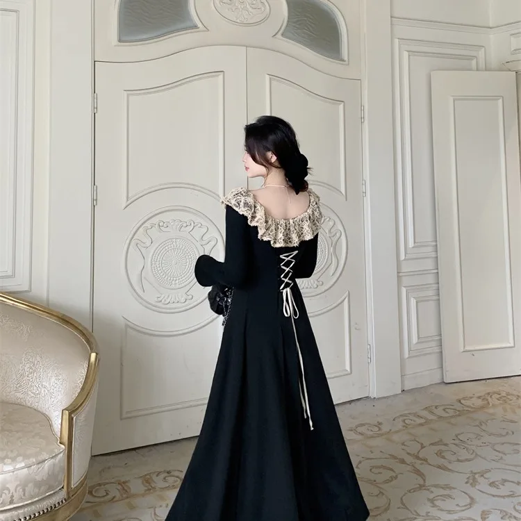 ヘベ・スレ・ロング・スヴェ・ニット・ドレース・スプライシング・スリムデザイン・秋冬新作・通勤に最適・Hペ・ドレ