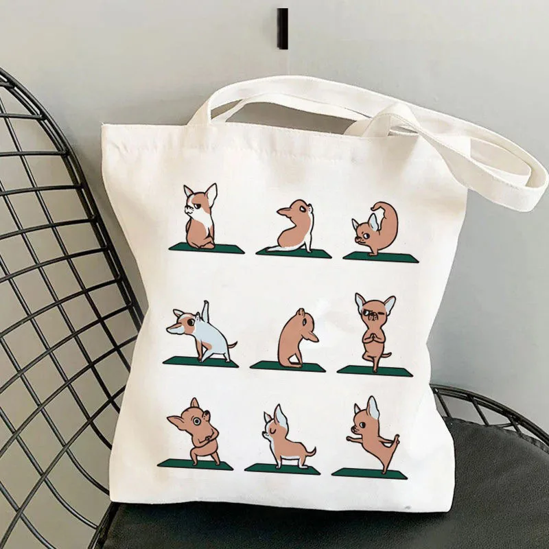 

Broccoli Yoga Print Tote Bag - Large Capacity Foldable Shoulder Bag Cute Casual Fashion Accessory for Daily Use, Harajuku Style
