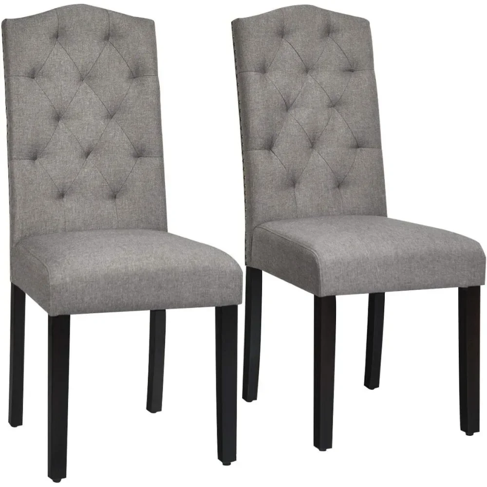 Dining Chairs Set of 2, Tufted Fabric Dining Room Chairs with Nailedhead, Parsons Chairs with Padded Seat, Tall Backrest