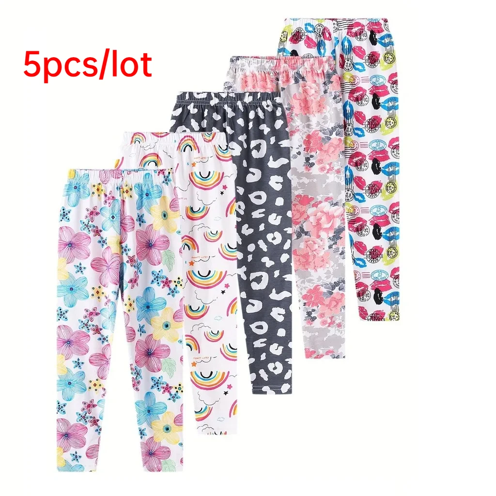 5pcs/lot Kids Girls Leggings Spring Summer New Quality Elastic Modal Fabric Printed Pants