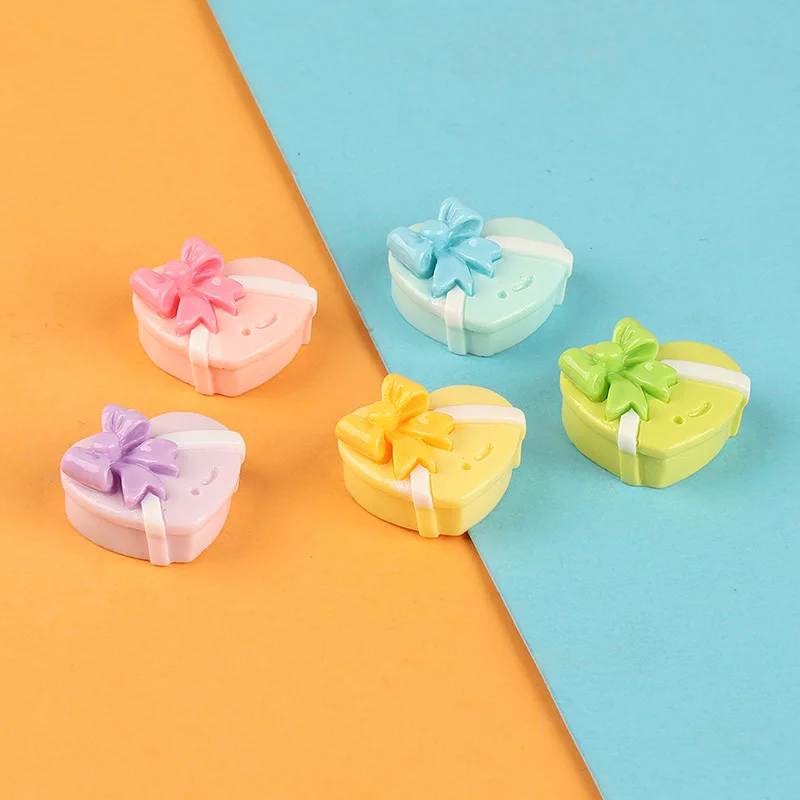 10pcs Kawaii Mini Resin Diy 3D Gift Box Scrapbooking Cabochons Flatback Charms Figures Crafts Miniature Flat Back Embellishments