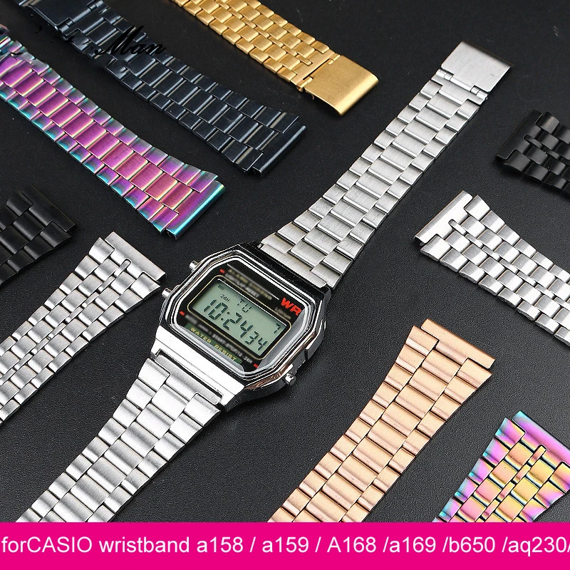 

18mm Fine Steel Watchband for CASIO A158 / A159 / A168 /A169 /B650 /AQ230/ 700 Classic Small Square Silver Block Metal Strap