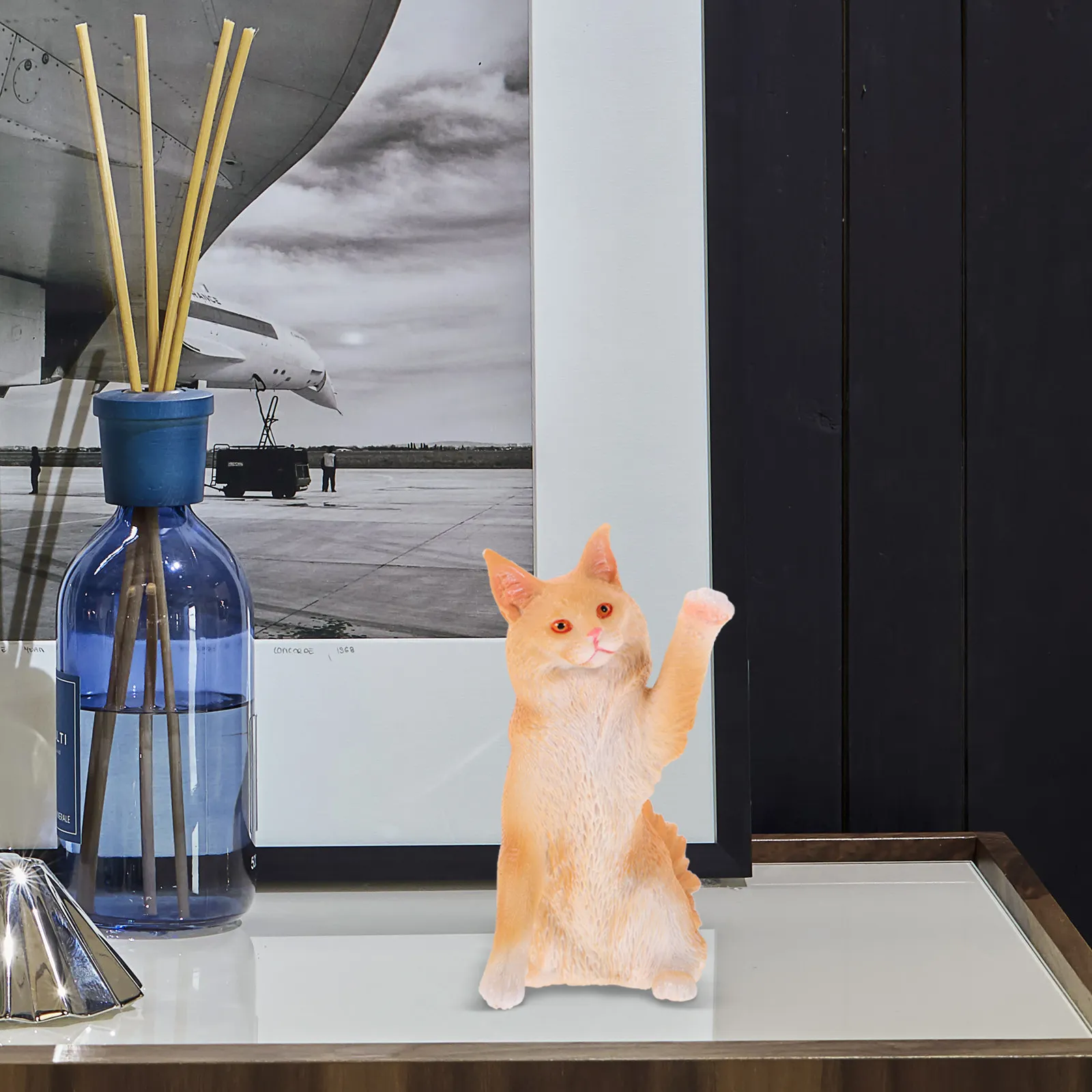 Cat Statue Realistic Lifelike Small Desktop Garden Ornament Decorative Adorable Kitten Figure for Bedroom Tabletop