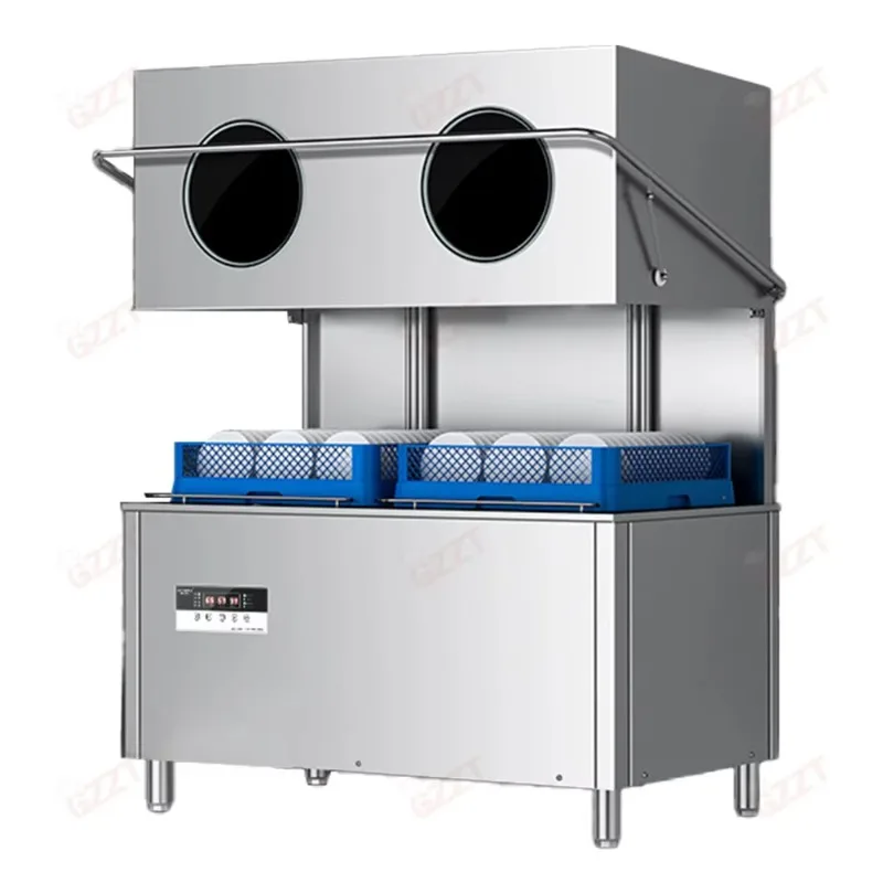 Freestanding Wash Dishes Machine Dish Washer Double Baskets with Window Automatic Electric Kitchen Commercial Dishwasher Machine