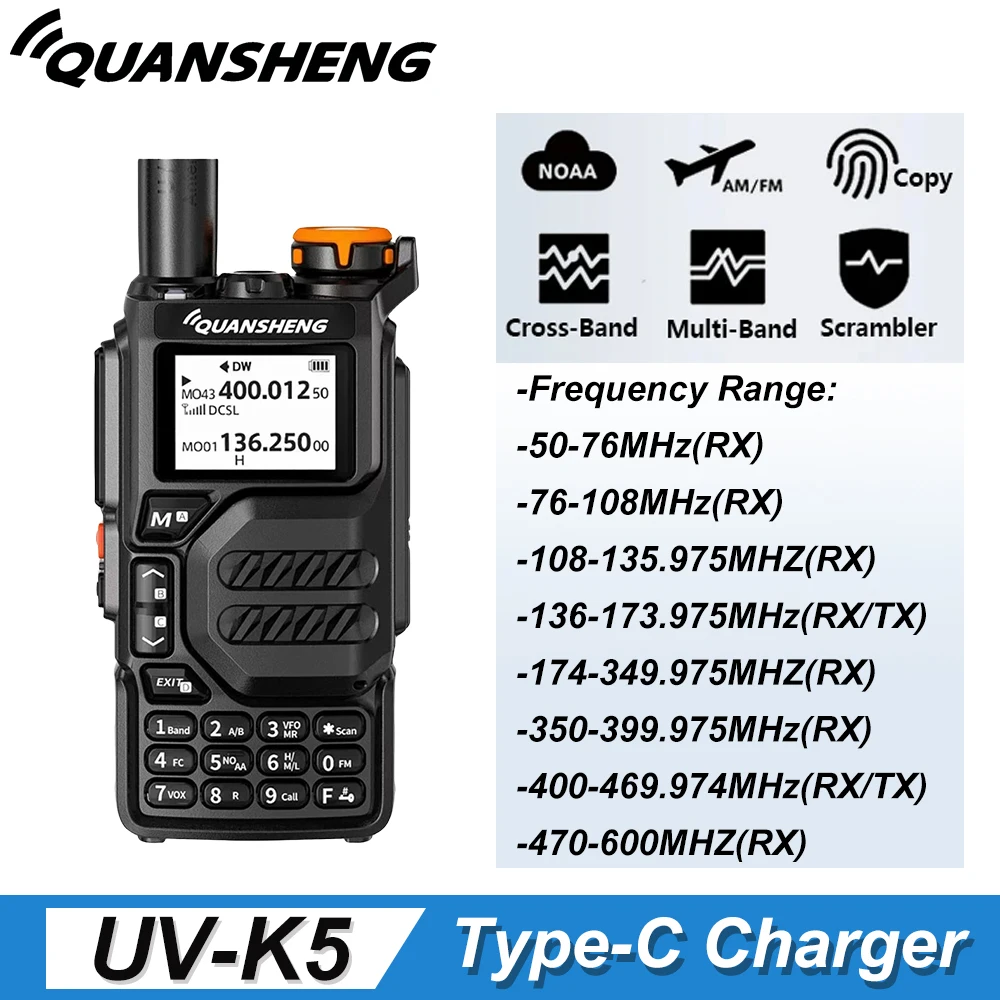 QUANSHENG UV-K5 Radio portatile 50-600MHz 5W UHF VHF Wireless Frequency Copy NOAA Scrambler DTMF UV-K58 UV-K6 Radio bidirezionale