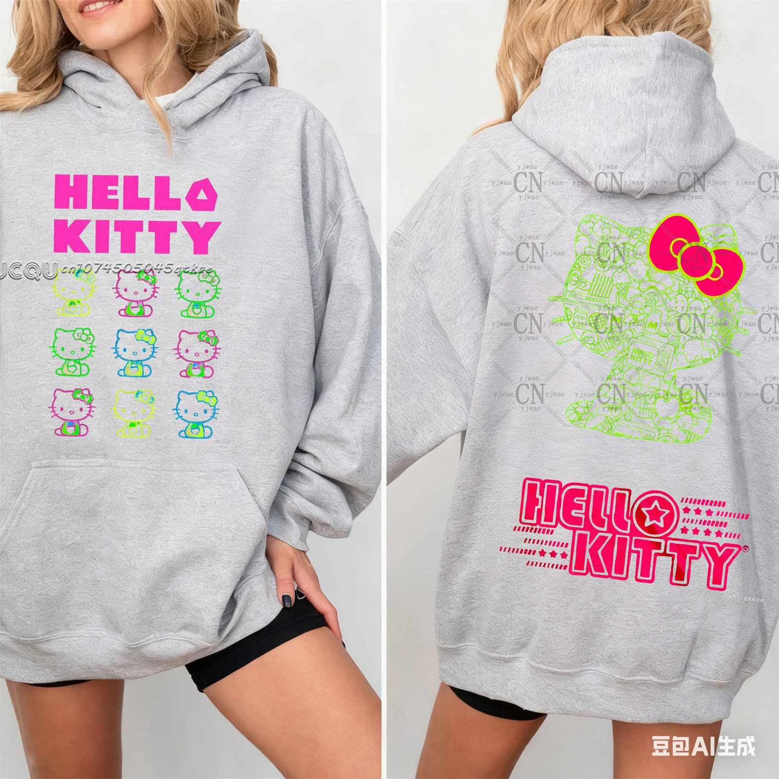 Hellokitty Cartoon Graphic Hooded Sweatshirt For Autumn/Winter Women'S Comfortable Sportswear Loose&Comfortable Fashionable Top