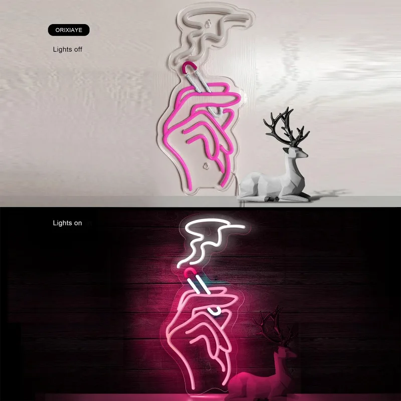 Hand Neon Sign Wall Decor Pink LED Room Decor Hip Hop camera da letto Man Cave Bar Store Home Party Art Decor (rosa + blu + bianco) 5V USB