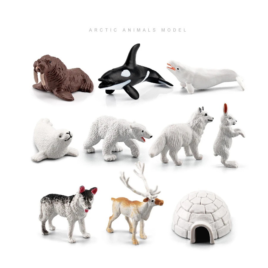 Realistische Eisbärtiere Modellfiguren Spielzeug Arktische Tierfiguren Eisbär Rentier Siegel Wolf Kaninchen Polarfuchs Iglu 10 Stück – Detail 3