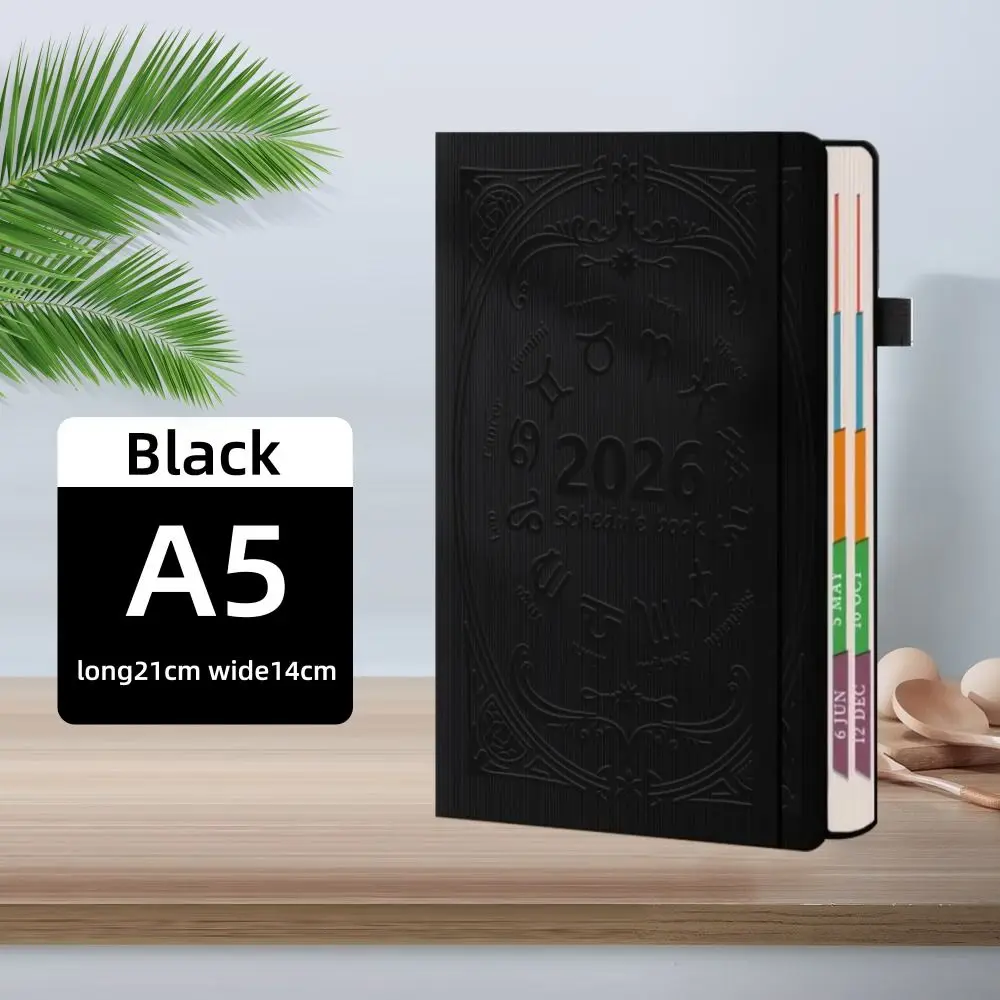 English 2026 Schedule Planner Notepad Textured PU Wear-resistant A5 Agenda Planning Notebook Efficiency 12 Months