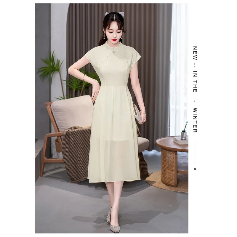 Traditional Chinese style new modern Chinese style summer dress new women's short sleeved dress