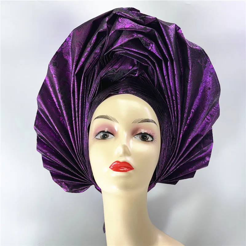 High Quality African Nigeria Gele Elegant Helmet With Stones Headband Turban Head Scarf Head-Hat Auto Gele Brand New Hats 7L3301