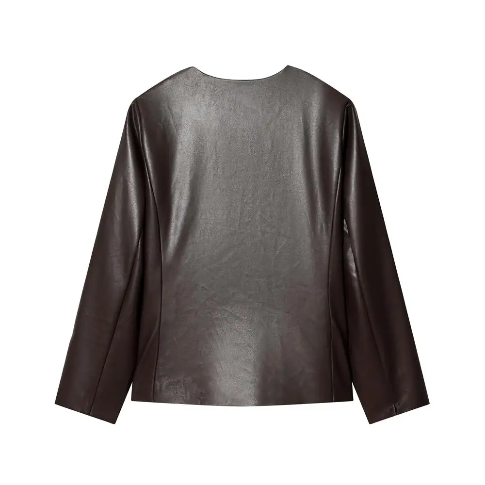 Prendas de abrigo de invierno para mujer Jaet de cuero redondas informales con parches ket Decoraciones Multi-Buled Sle